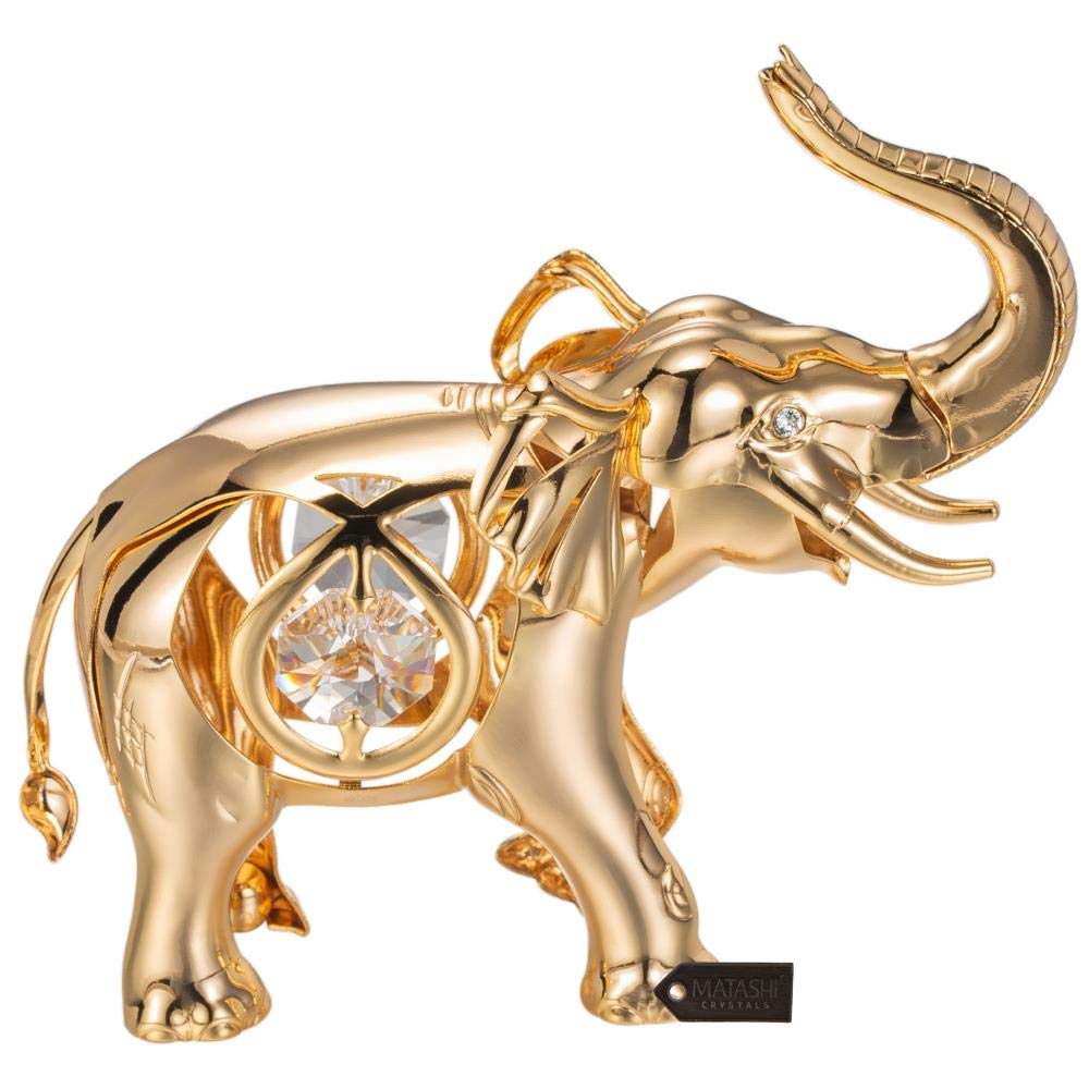 24K Gold Plated Crystal Studded Elephant Orna…