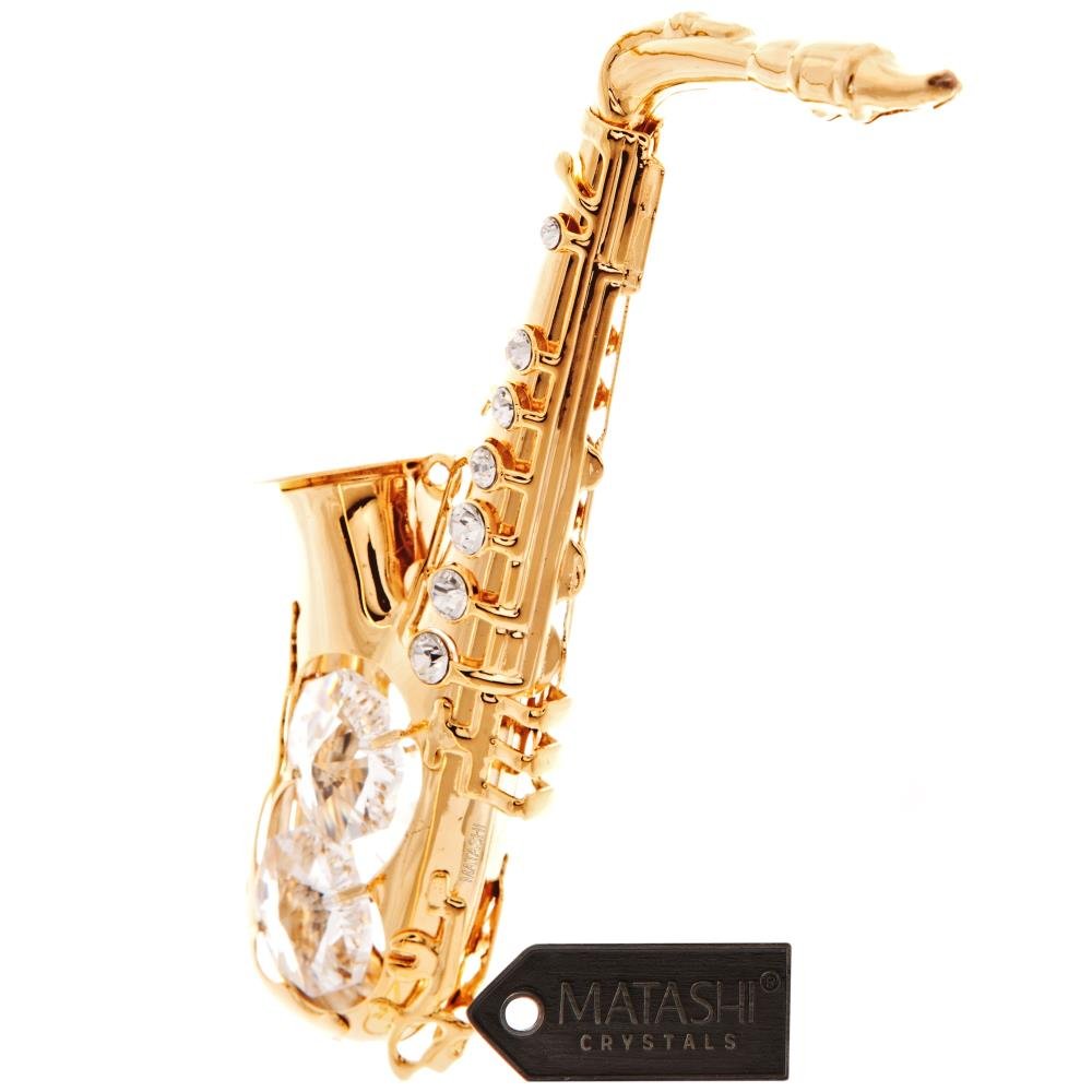 24K Gold Plated Crystal Studded Saxophone Orn…