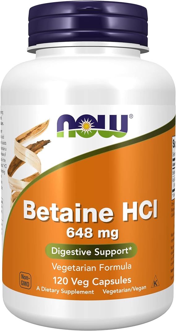 NOW Supplements, Betaine HCl 648 mg, Vegetari…