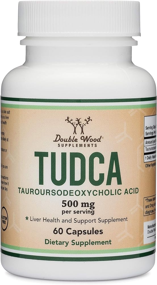 TUDCA Bile Salts Liver Support Supplement, 500mg Servings, Liver and Gallbladder Cleanse Supplement (60 Capsules, 250mg) Genuine Bile Acid TUDCA with Strong Bitter Taste by Double Wood