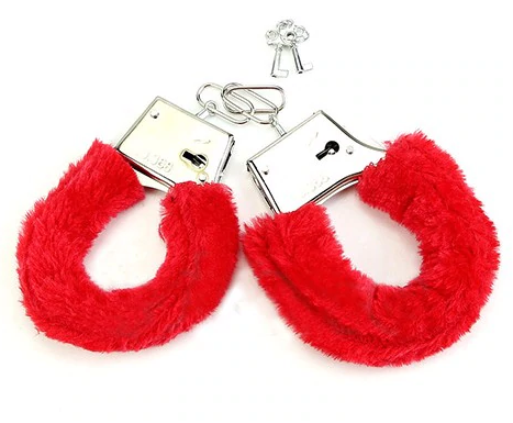 Fuzzy Furry Handcuffs with Keys - red color- one size b