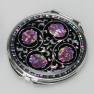 Mother of Pearl Purple Flower Black Double Compact Hand