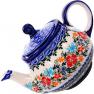 Polish Pottery Ceramika Boleslawiec, 0105/238, Teapot Fruti, 3 1/4 Cups, Royal Blue Patterns With Re