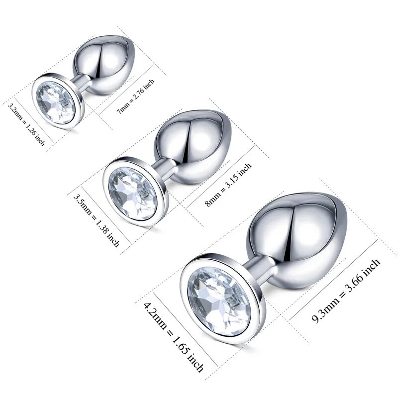 3PC Metal Butt Toys Stainless Steel Butt Plug Bead Whit
