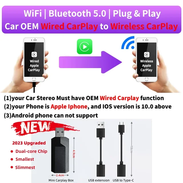 Wired to Wireless CarPlay Adapter for OE…