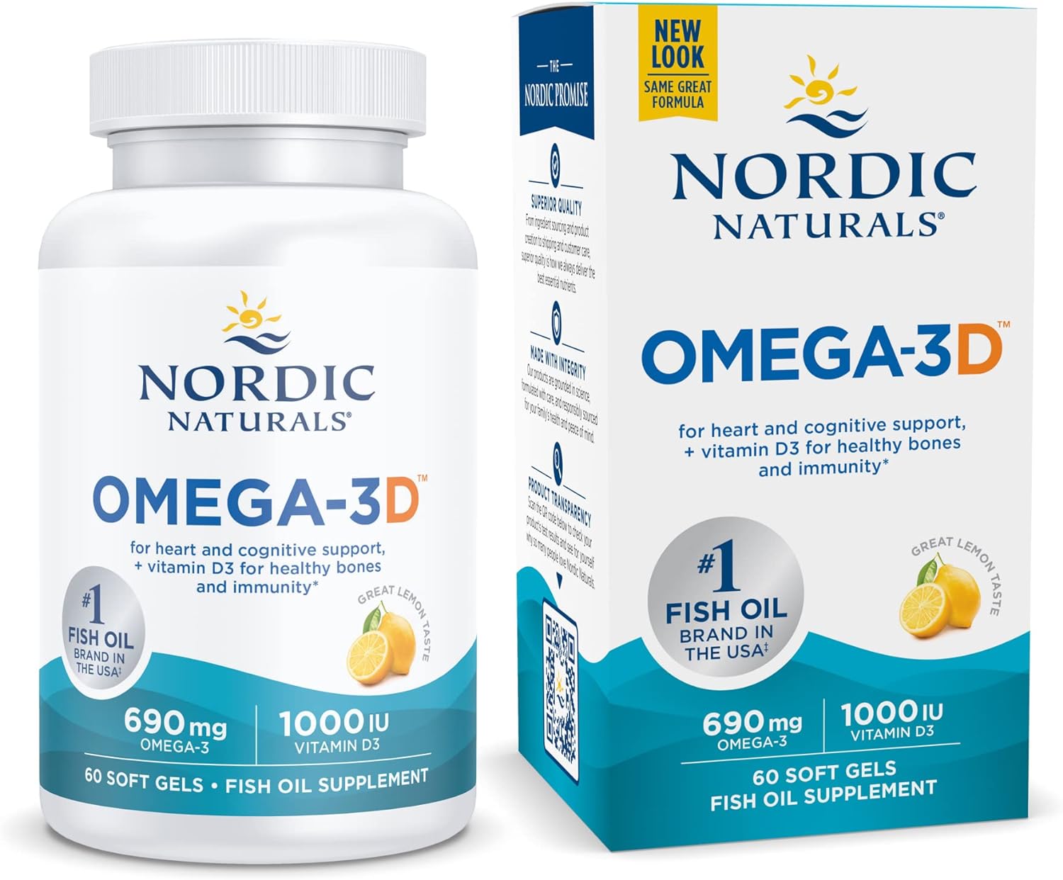 Nordic Naturals Omega-3D, Lemon Flavor - 60 Soft Gels -