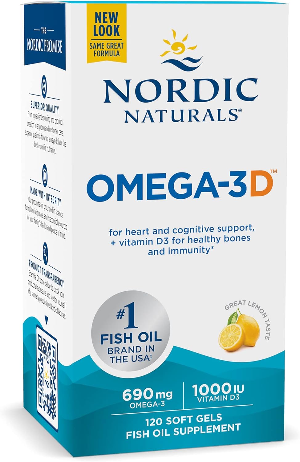 Nordic Naturals Omega-3D, Lemon Flavor - 120 Soft Gels 