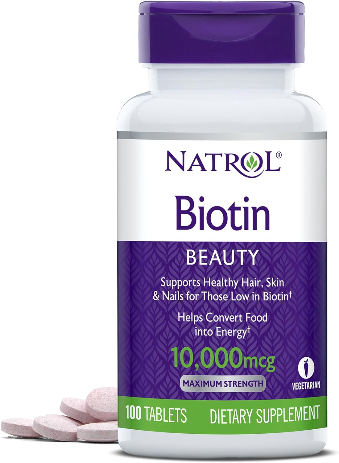 Natrol Biotin Beauty Tablets, Promotes Healthy Hair, Skin and Nails, Maximum Strength, 10,000mcg, 10