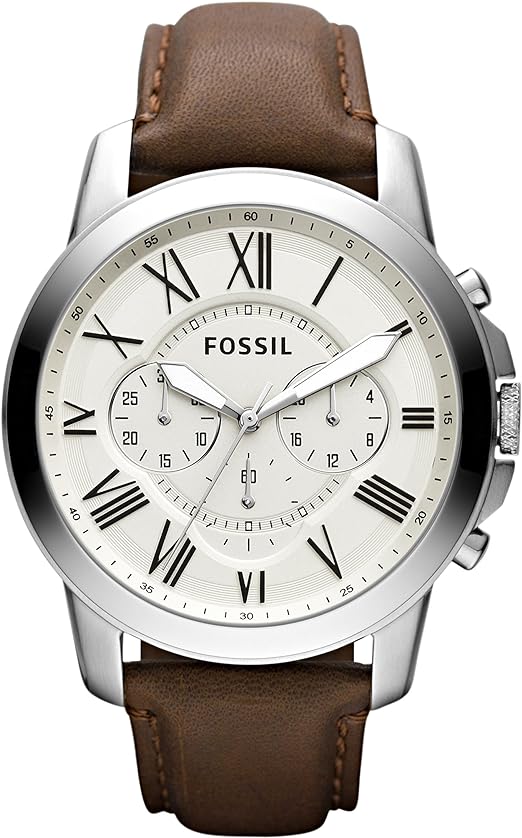 Fossil Grant Men's Watch with Chronograph Display and Genuine Leather or Stainless Steel Band Silver