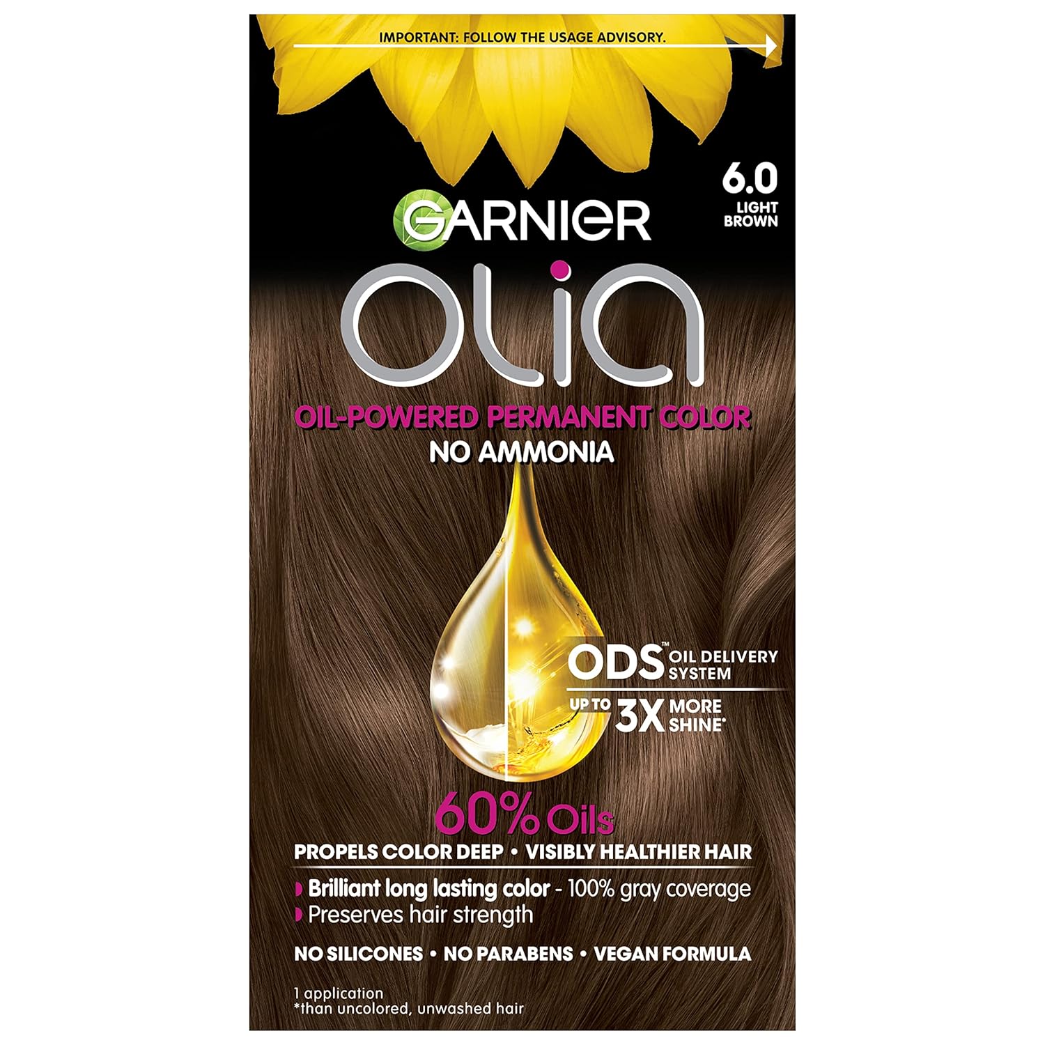 Garnier Hair Color Olia Ammonia-Free Brilliant Color Oil-Rich Permanent Hair Dye, 6.0 Light Brown, 1