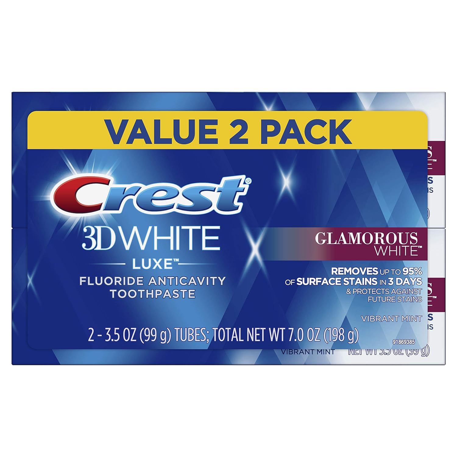 Crest Twin Pack 3D White Luxe Glamorous White Toothpaste, 3.5 Ounce, Pack of 2