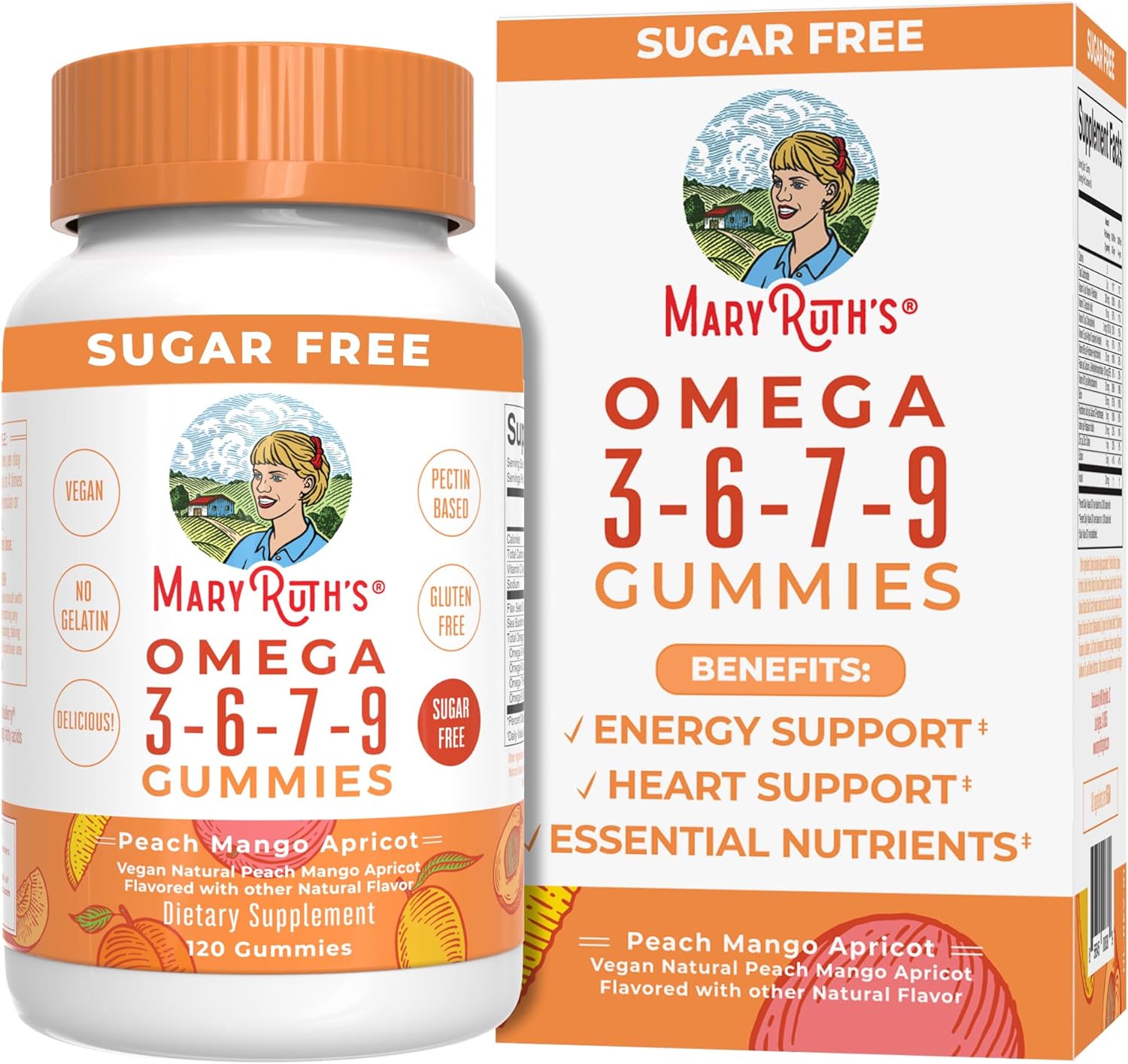 Vegan Omega 3 6 7 9 Gummies by MaryRuth's | Up to 4 Month Supply | Omega 3 Supplement with Flaxseed 