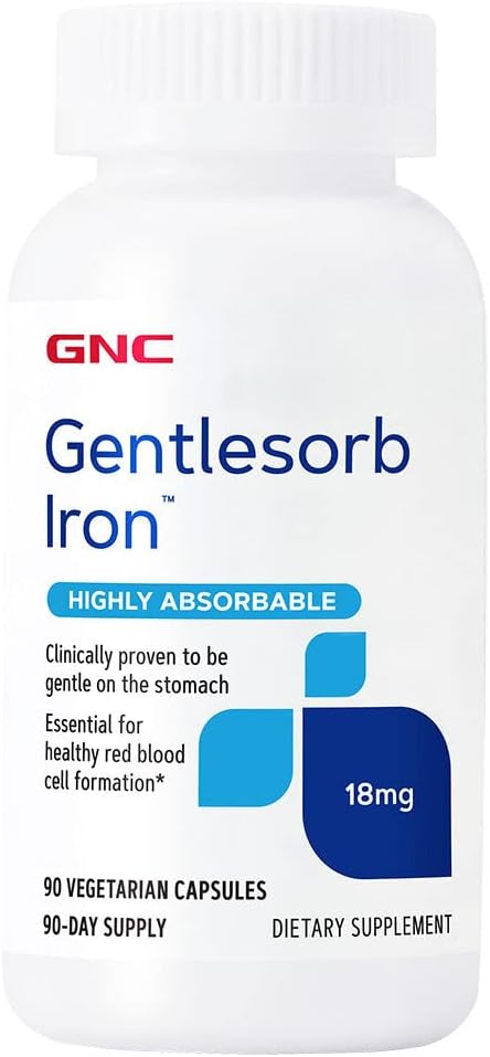 GNC Gentlesorb Iron 18mg, 90 Capsules, Gentle on Stomach Lining and Highly Absorbable