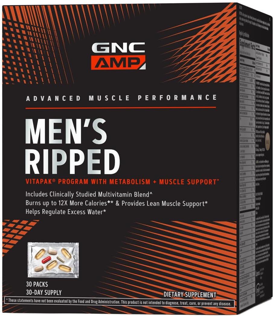GNC AMP Mens Ripped Vitapak Program with Metabolism + Muscle Support - 30 Vitapaks (Packaging May Va