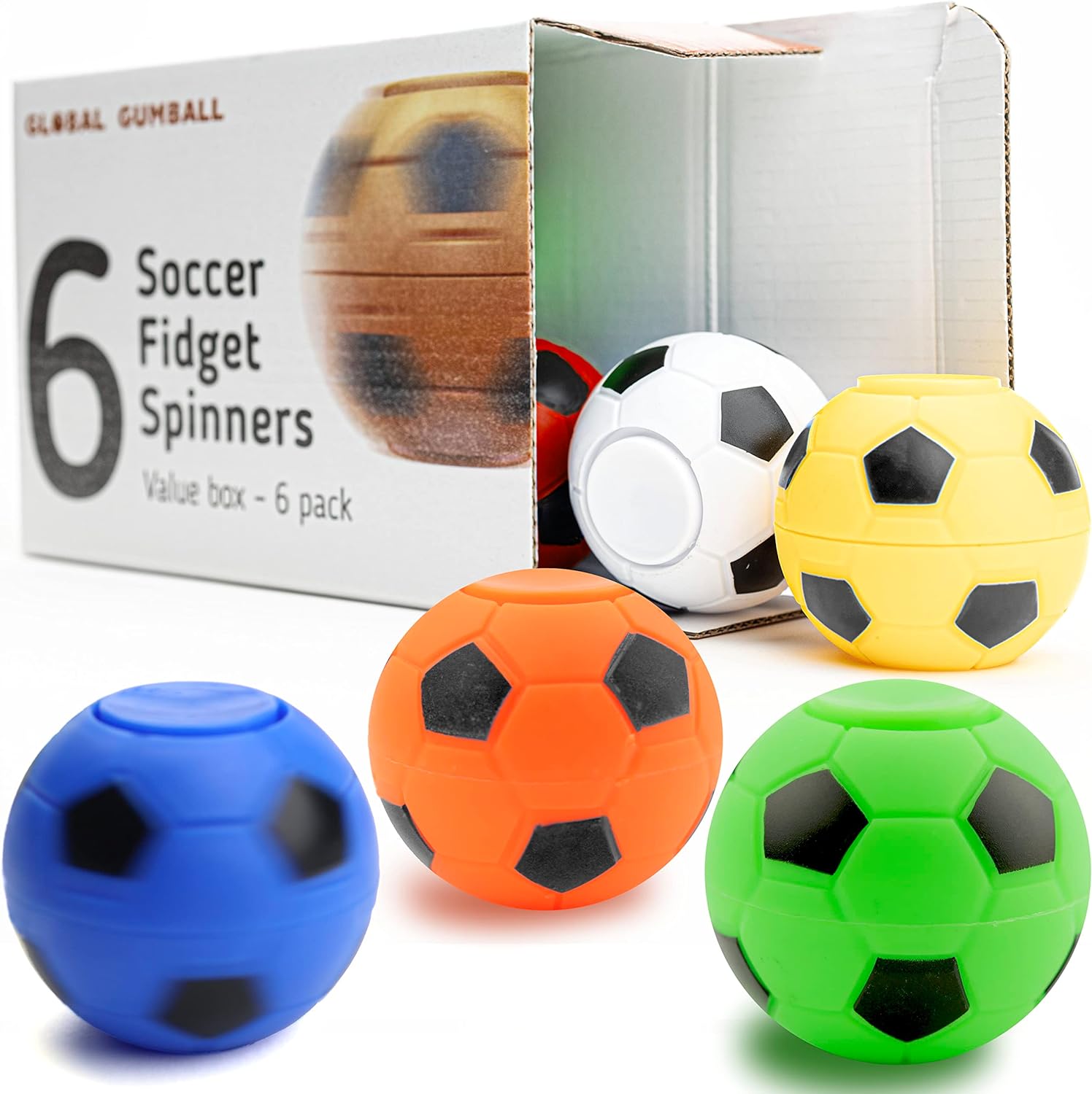 Entervending Fidget Spinners - 2 Inch Stress Balls in The Gift Box - 6 Pcs Soccer Party Favors for K