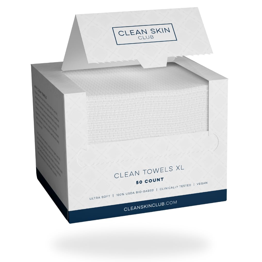 Clean Skin Club Clean Towels XL, 100% USDA Biobased Face Towel, Disposable Face Towelette, Makeup Re