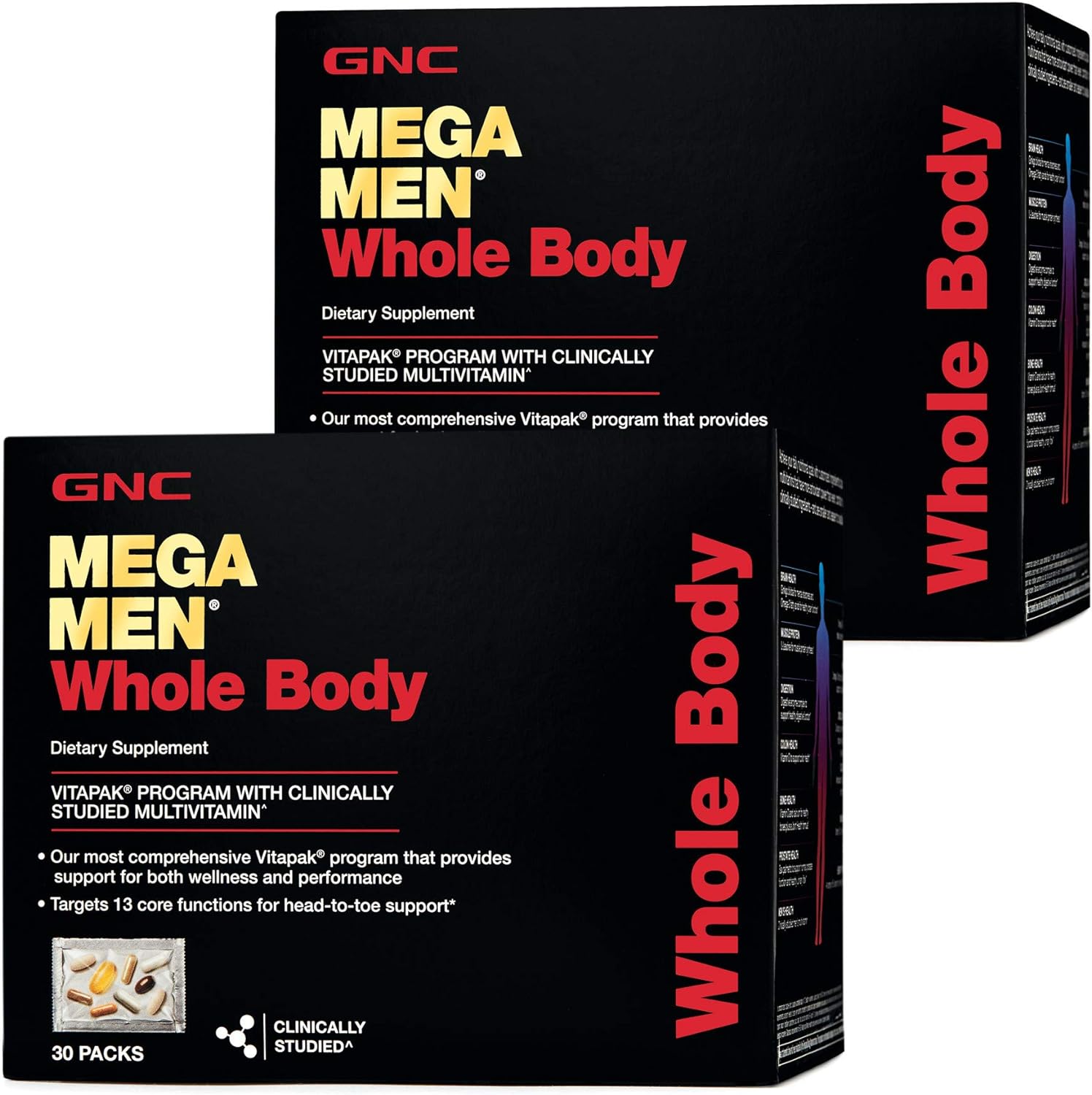 GNC Mega Men Whole Body Vitapak Capsule, Twin Pack, 30 Packs per Box, Supports Wellness and Performa