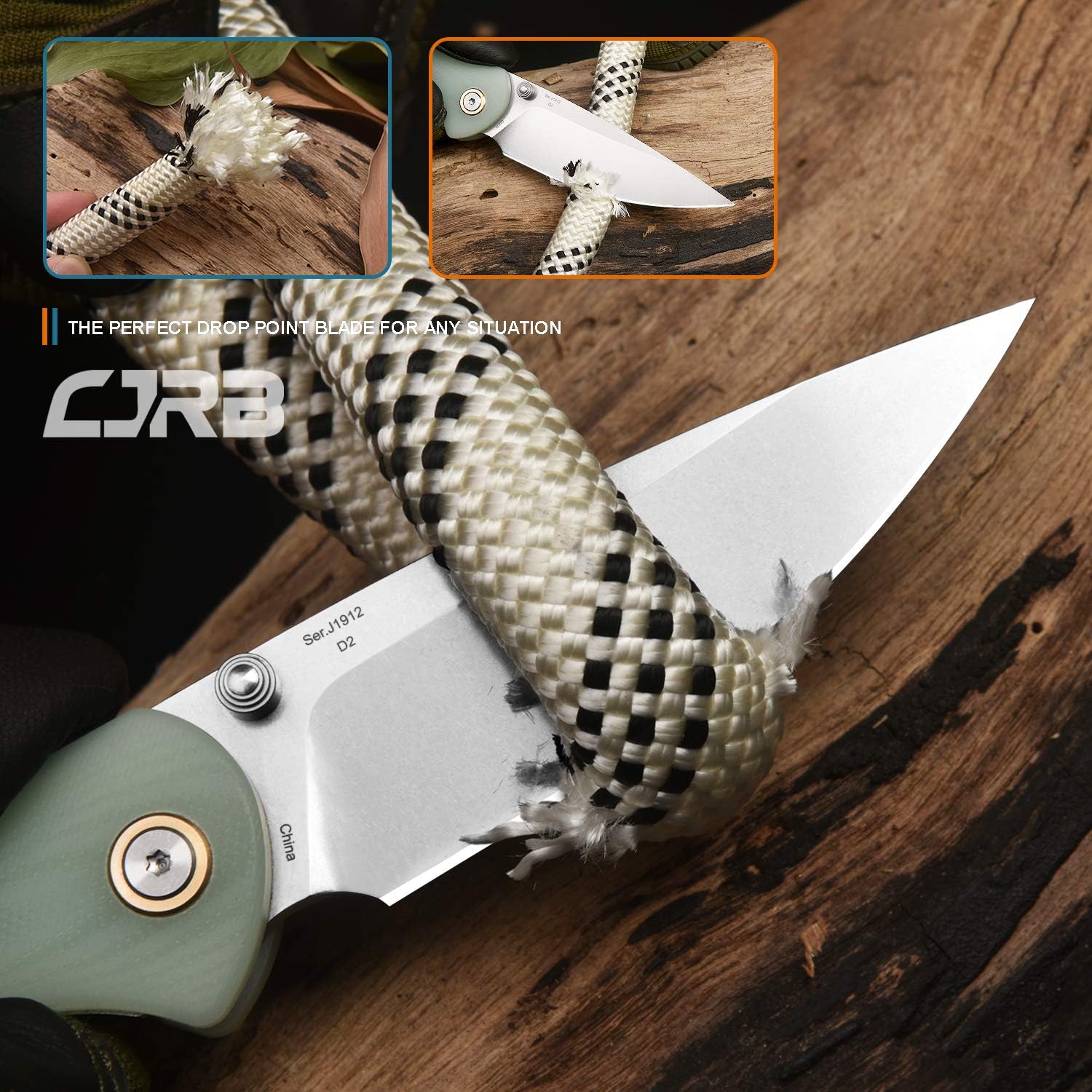 CJRB Folding Knife Feldspar Pocket Stonewash D2 Steel B