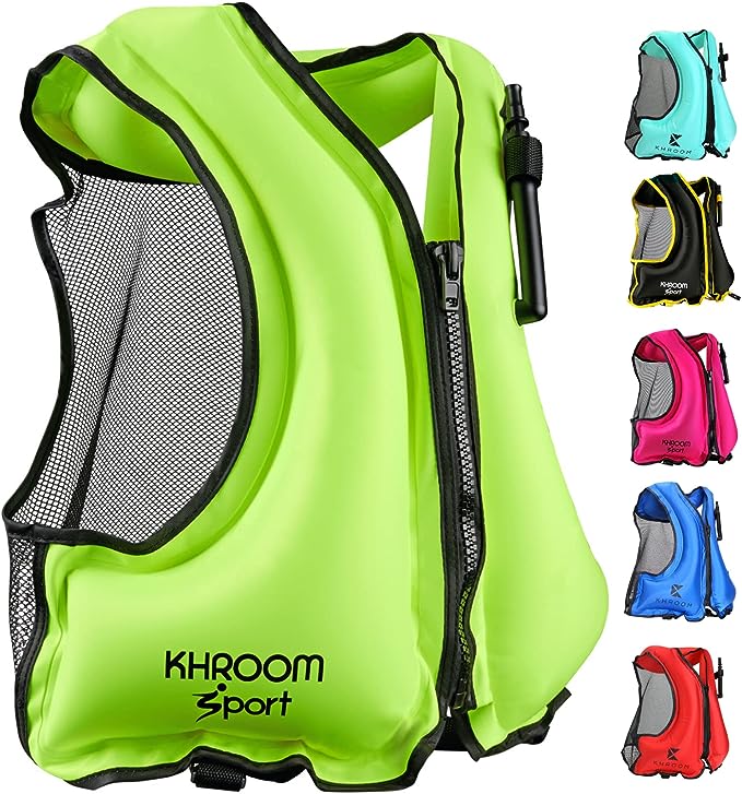 Khroom Inflatable Snorkel Vest Adults and Teenagers | 60"-75" / 90 lbs-240 lbs | Weighs on