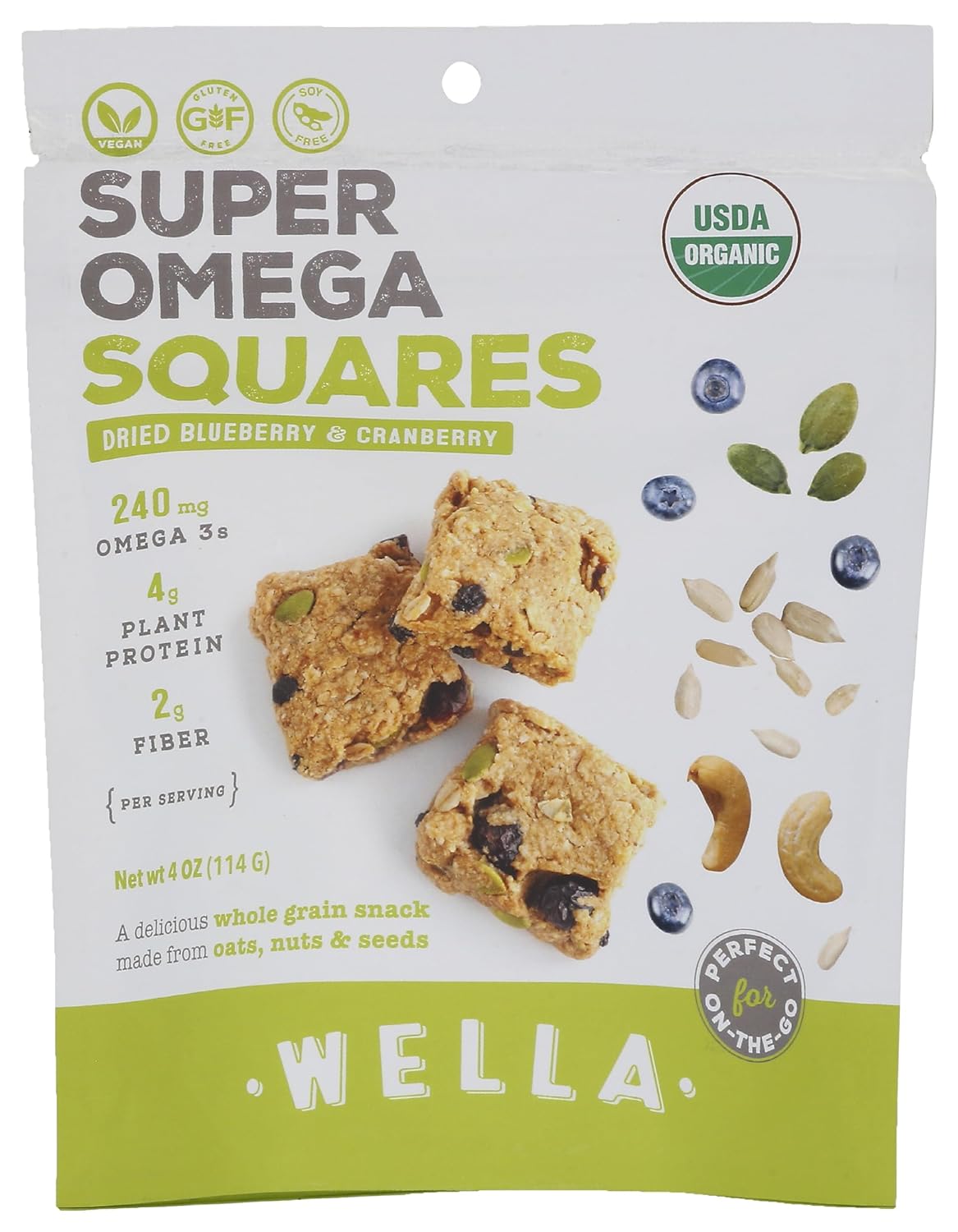 WELLA BAR Dried Blueberry and Cranberry Squares, 4 OZ