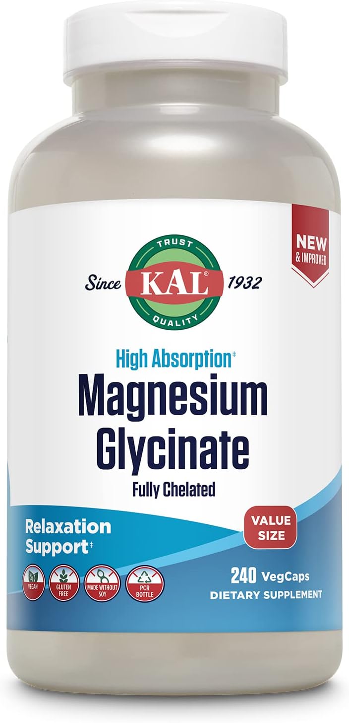 KAL Magnesium Glycinate, New & Improved Fully Chelated High Absorption Formula with BioPerine, B