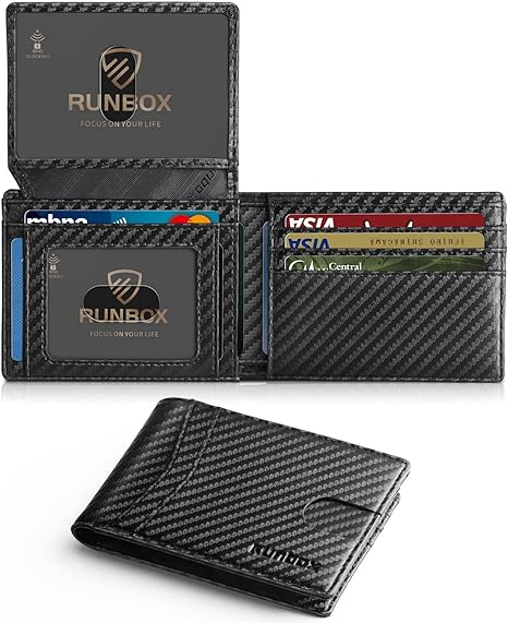 RUNBOX Men's Wallets 15 Card Holder Slim Rfid Leather 2 ID Window With Gift Box Men's Accessories