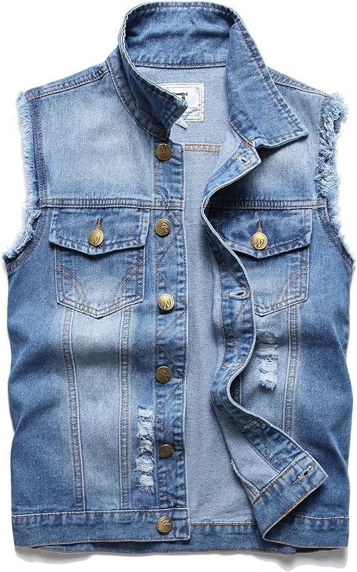 JUDIGODR Denim Vest Men Lapel …