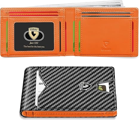 GSOIAX Slim Wallet for Men with 11 card Slots Rfid Blocking Carbon Fiber wallets Bifold Credit Card 