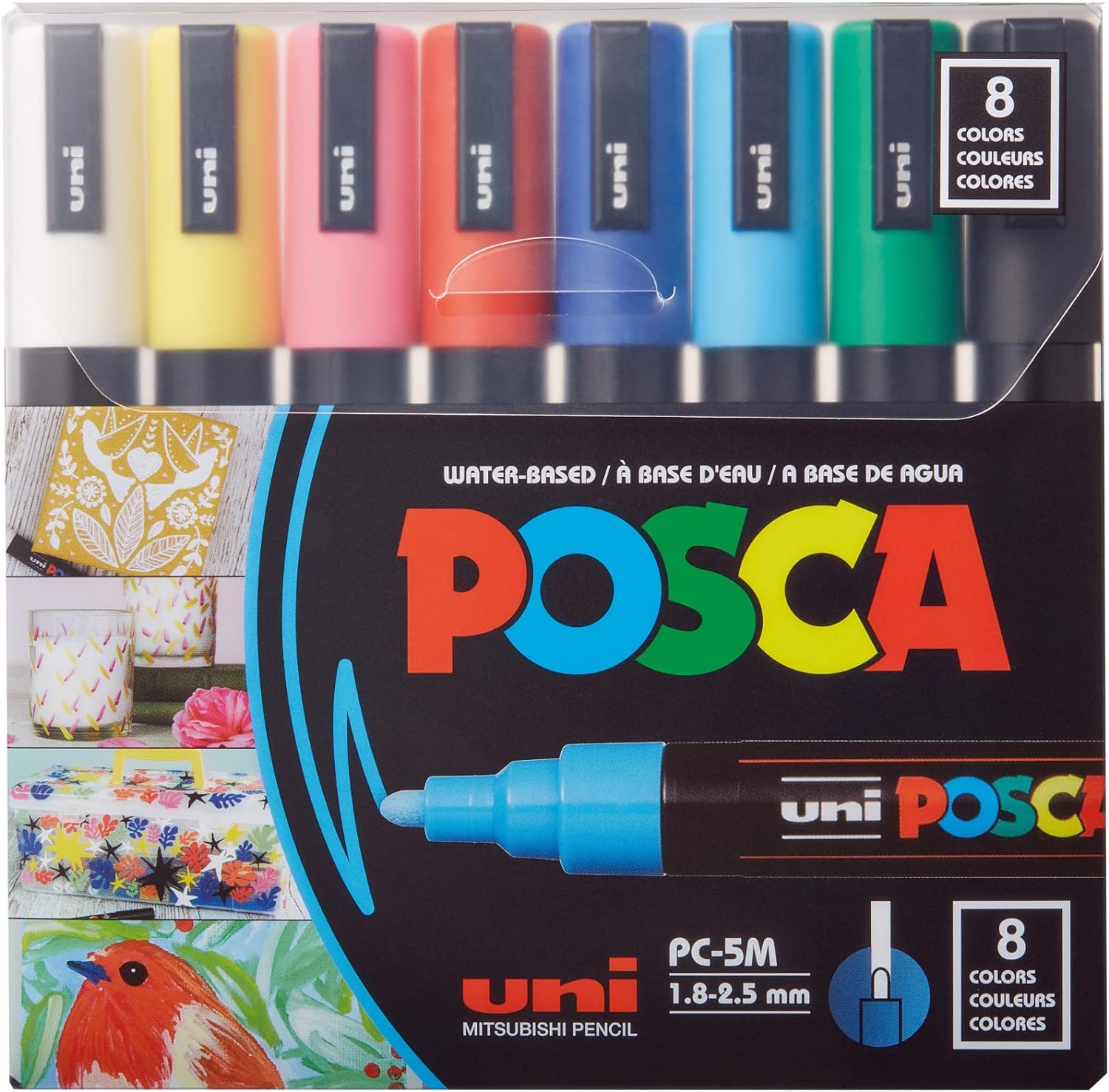 Uni-Ball® POSCA PC-5M Water-Based Paint Markers, Reversible Medium Tip, Assorted Colors, Pack of 8 