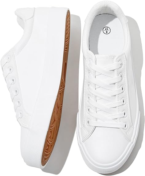 SERNIAL Womens White Tennis Shoes PU Leather Sneakers