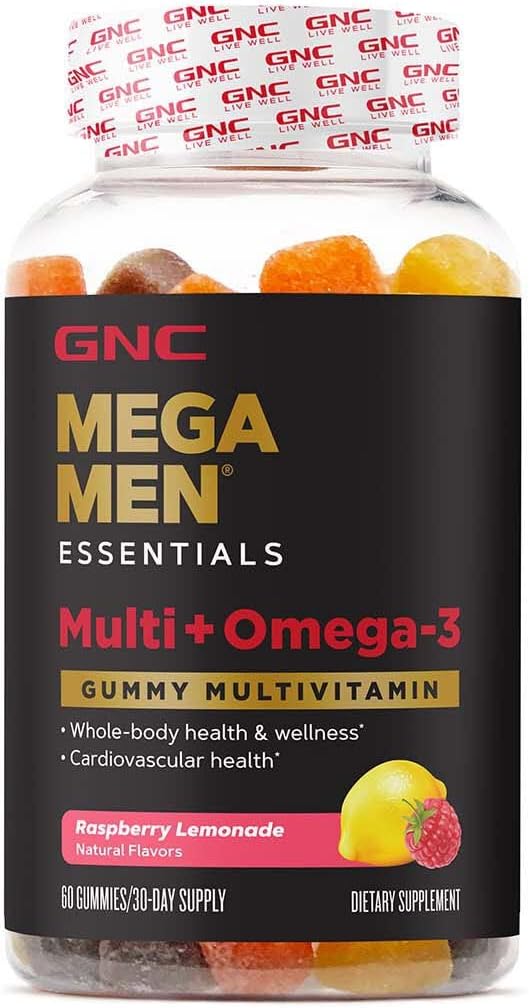 GNC Mega Men Essentials Multi Plus - Omega 3 Gummy, 60 ct