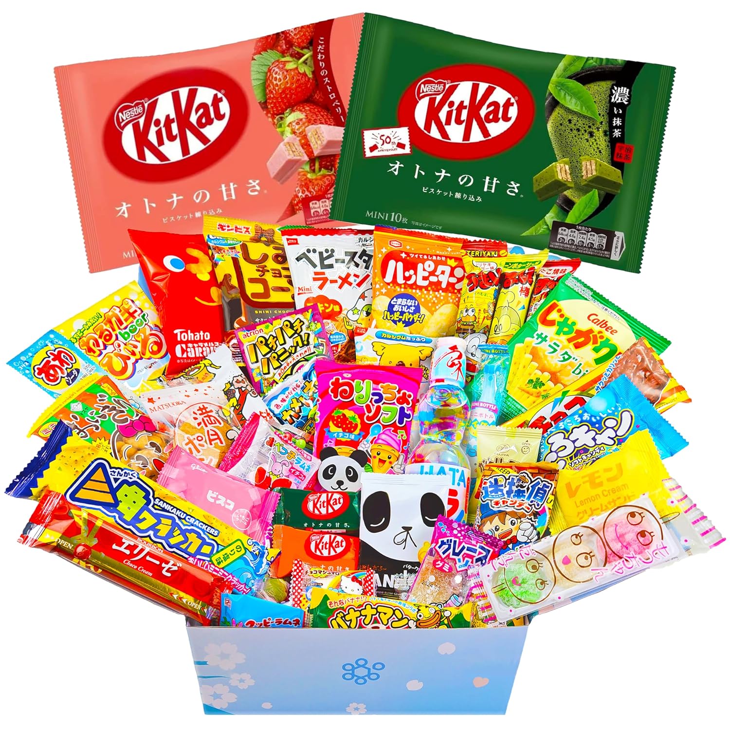 Japanese Snack Box and Kit Kat Bundle - 50 Japanese Candy & Snacks + Matcha & Strawberry KitKats Bag