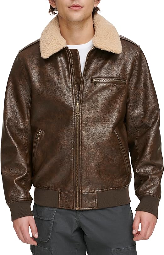 Levi's Men's Faux Leather Aviator Bomber Jacket with Sh