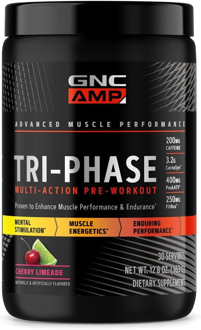 GNC AMP Tri-Phase Multi-Action Pre-Workout | Supports Muscle Performance & Endurance | Cherry Li
