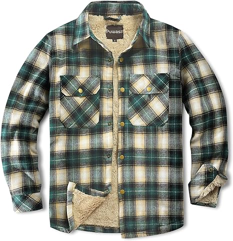 Puwasa Men's Sherpa Lined Cotton Flannel Shirt Jacket P