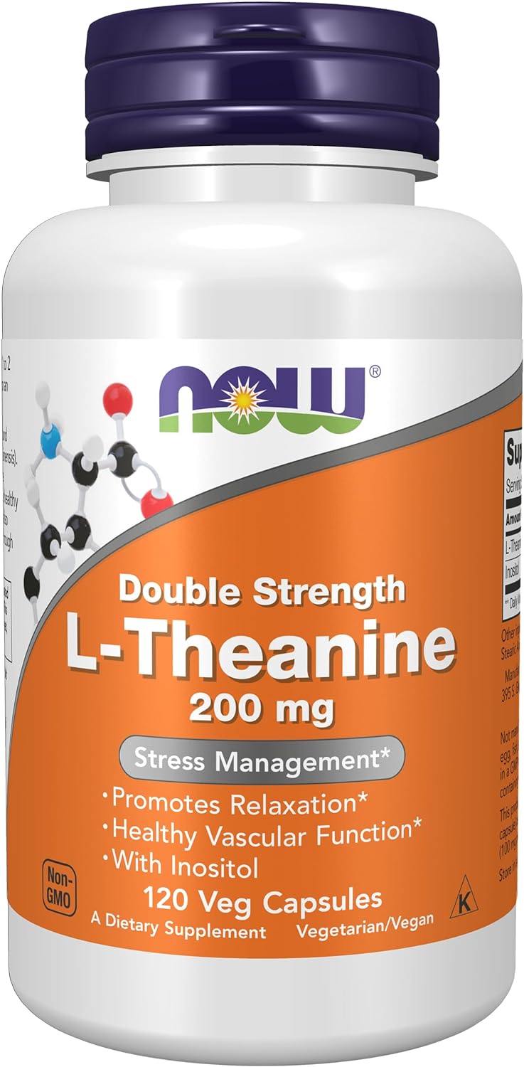 NOW L-Theanine 200 mg,120 Veg Capsules