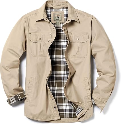 CQR Men's Twill All Cotton Flannel Lined Shirt Jacket