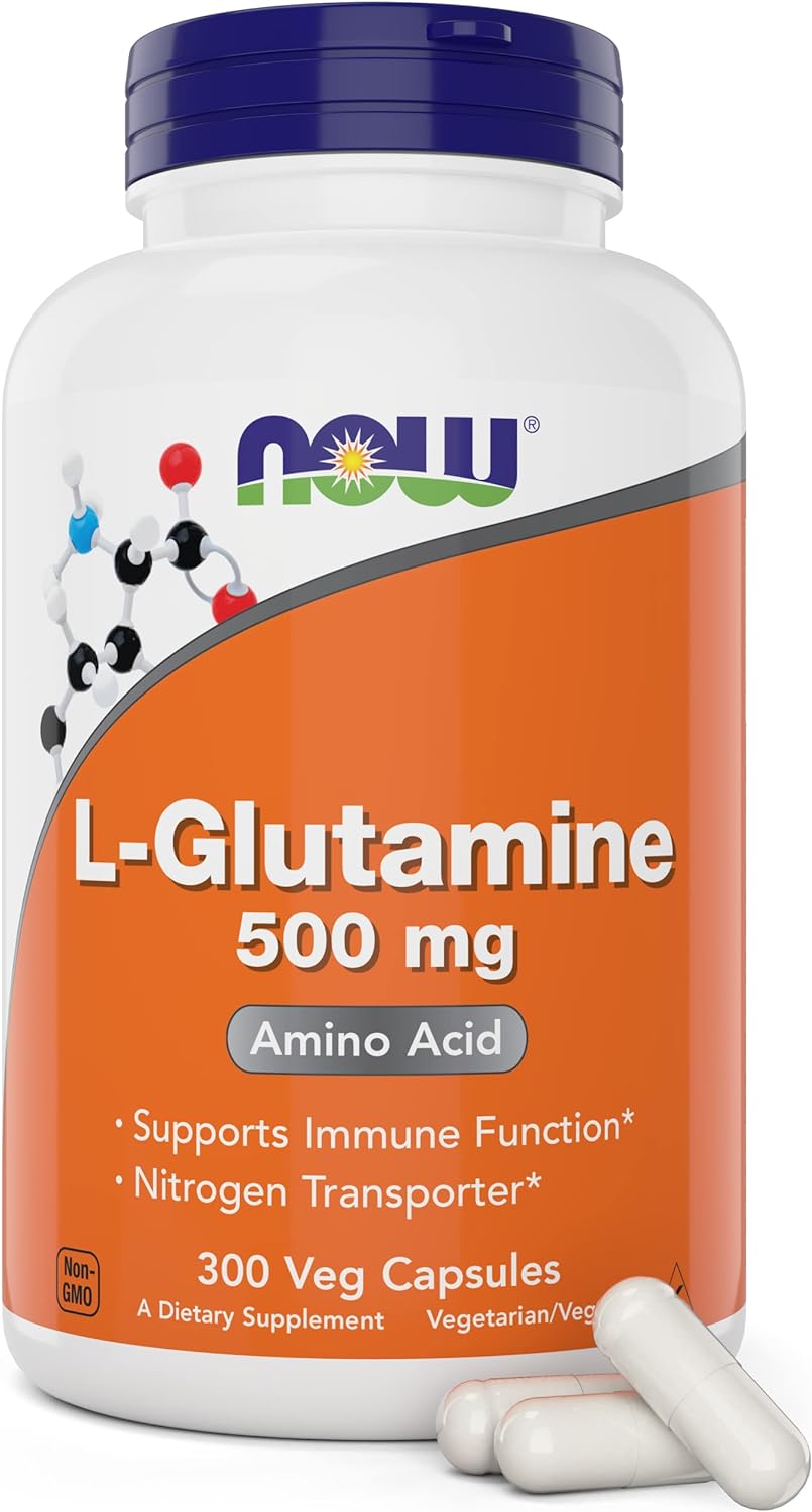 Now L-Glutamine 500mg 300 Veg Capsules - Non-GMO Supplement - Vegan Lglutamine Caps