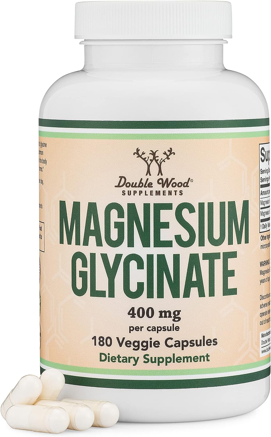 Double Wood Supplements Magnesium Glycinate 400mg, 180 Capsules (Vegan Safe, Manufactured and Third 
